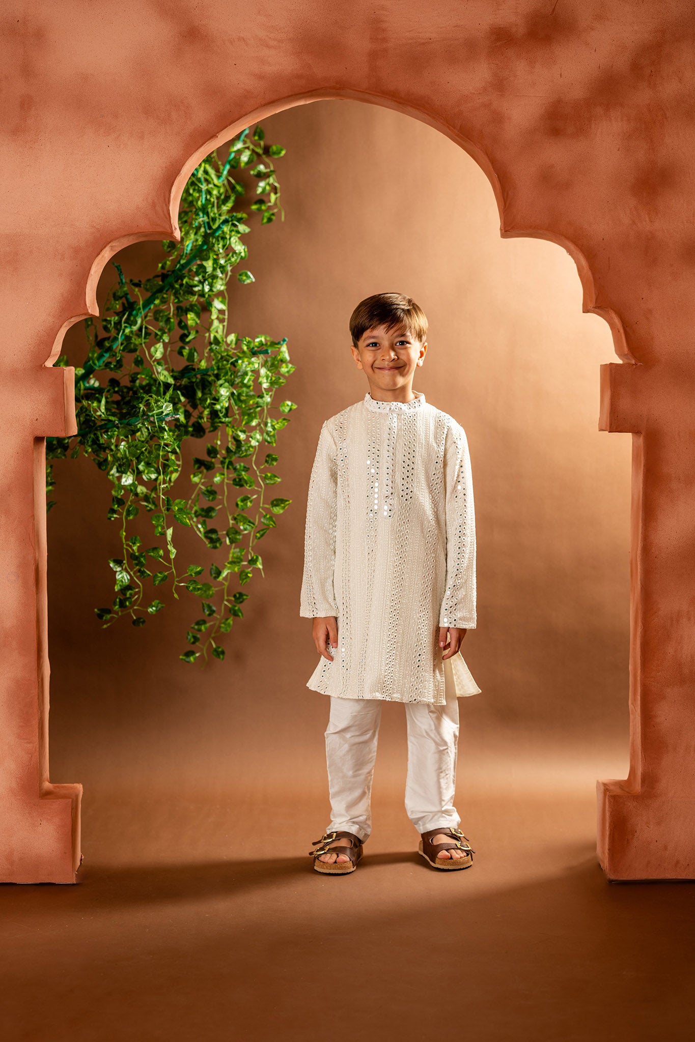 Cream mirrorwork kurta