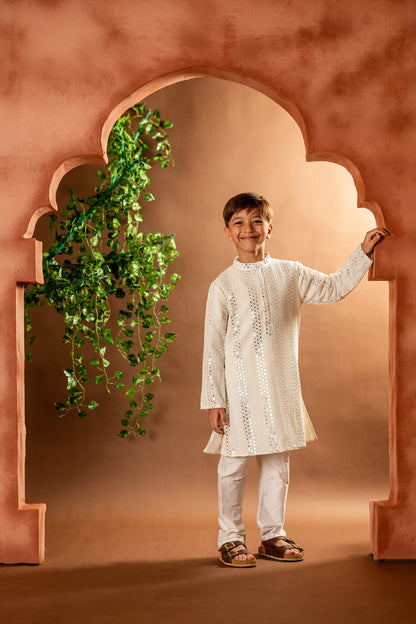 Cream mirrorwork kurta