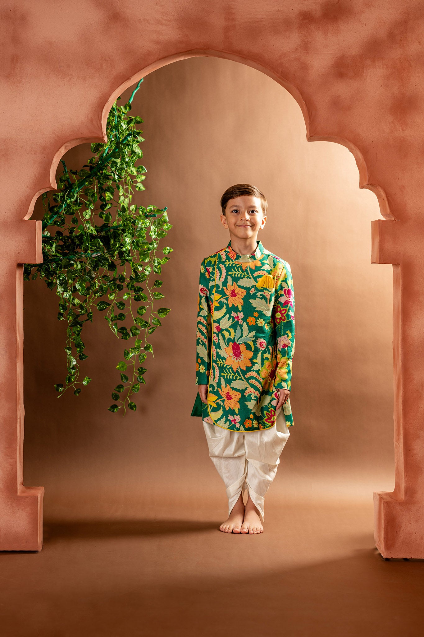 Green floral sherwani