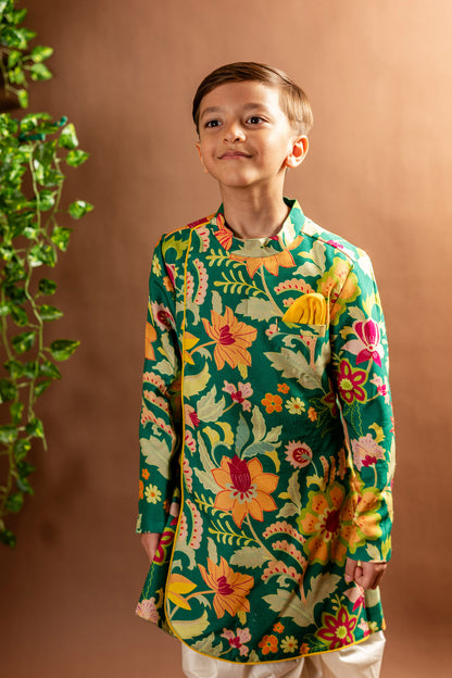 Green floral sherwani