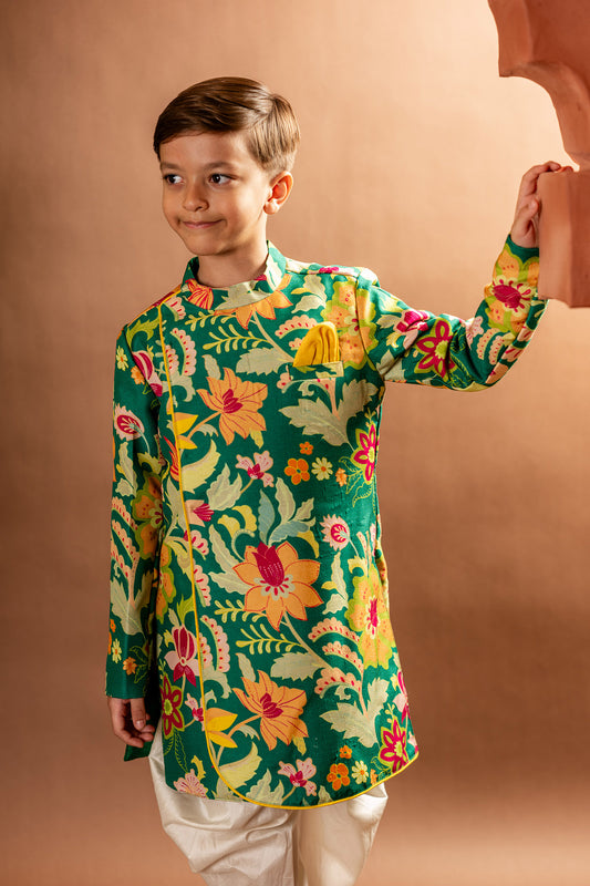 Green floral sherwani