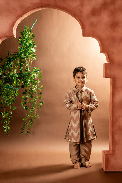 Chevron open jacket with kurta and pyjama