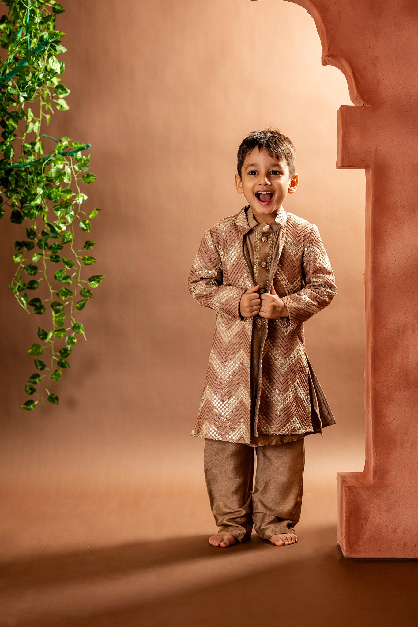 Chevron open jacket with kurta and pyjama