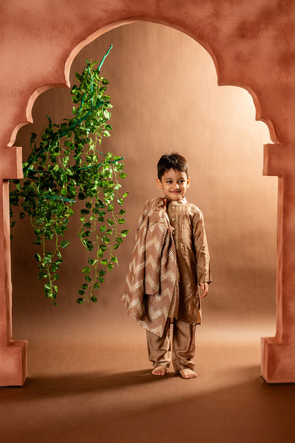 Chevron open jacket with kurta and pyjama