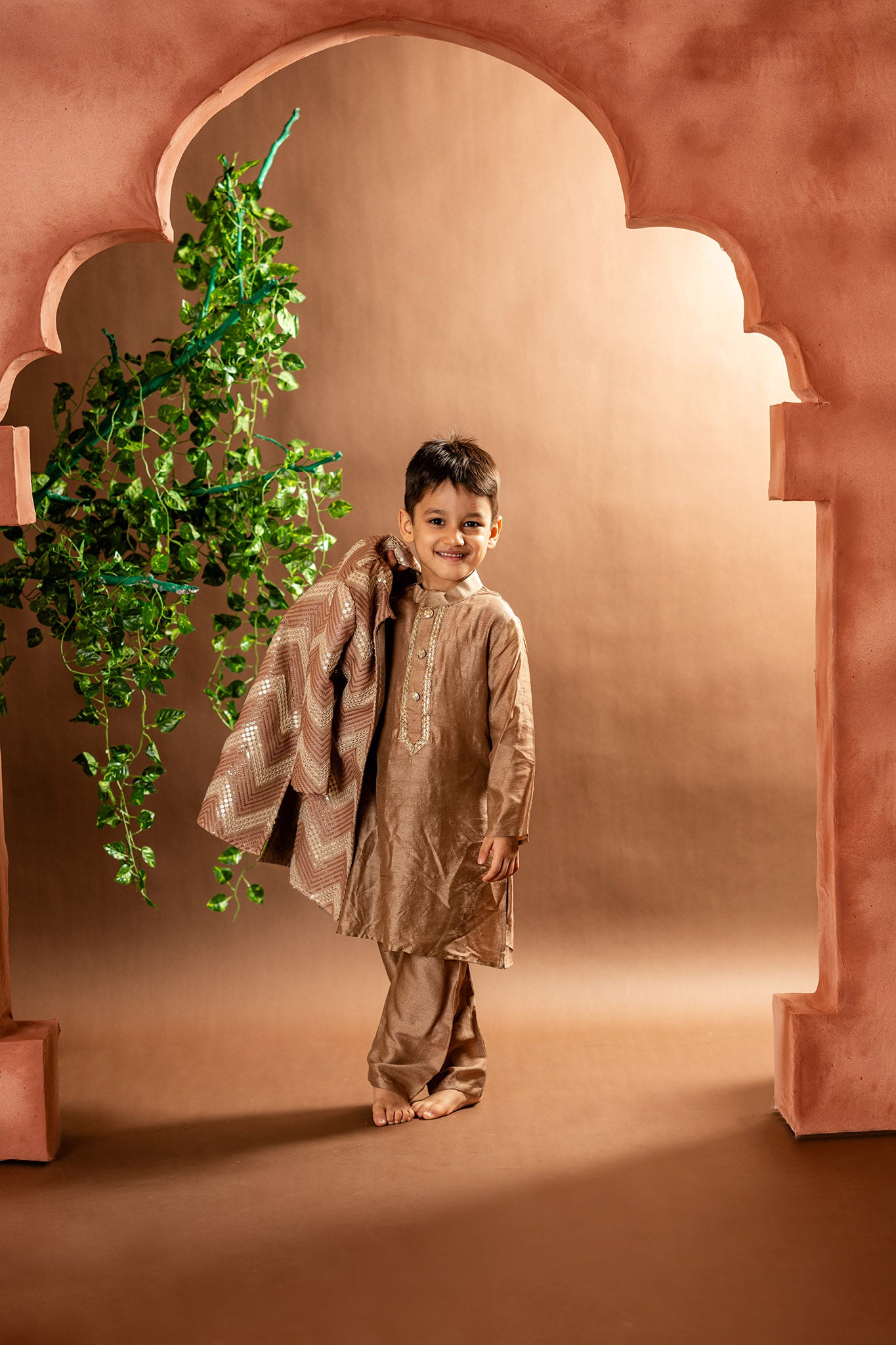 Chevron open jacket with kurta and pyjama